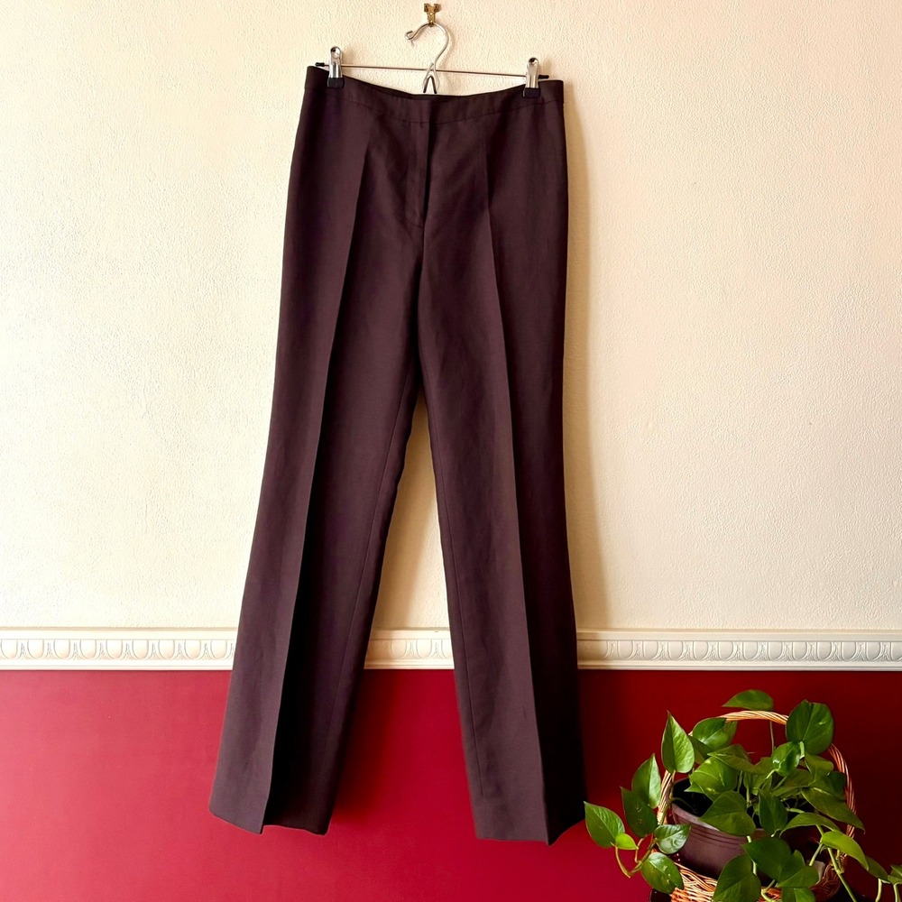 Tahari ASL Linen Blend Straight Leg Midrise Dress Pants Womens 6 Chocolate Brown